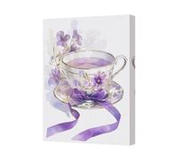 Benjamin Tate Design Lavender Tea Cup Canvas Wall Art With Purple Ribbon