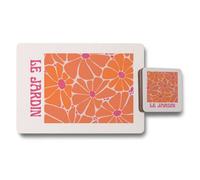 Benjamin Tate Design Le Jardin Placemat Coaster Set 12 With Wood Bottom Exclusive Designer Artwork Orange Floral Pattern