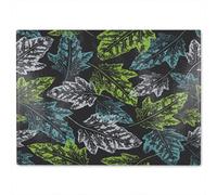 Benjamin Tate Design Leaf Print On Dark Glass Chopping Board