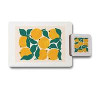 Benjamin Tate Design Lemon Print Placemat And Coaster Set With Wood Backing Limited Edition Exclusive Artwork