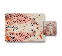 Benjamin Tate Design Leopard Luxe Placemat Coaster Set In Wood Bottom Limited Edition Collection For Dining Tables
