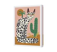 Benjamin Tate Design Leopard Print Cat Desert Canvas Wall Art With Cactus Uk Made