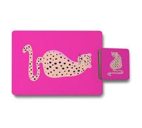 Benjamin Tate Design Leopard Studio Pink Placemat And Coaster Set With Wooden Bottom Designer Artwork Limited Edition Collection