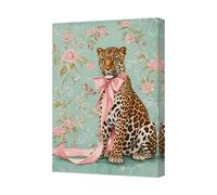 Benjamin Tate Design Leopard With Pink Ribbon Canvas Wall Art Print For Living Room Decor