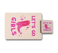 Benjamin Tate Design Lets Go Girls Placemats And Coasters Set Of 12 With Wood Base And Signature Artwork