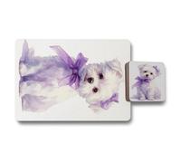 Benjamin Tate Design Lilac Poodle Placemat Coaster Set Fine Art Limited Edition