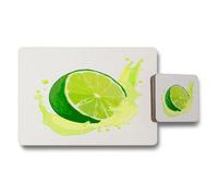 Benjamin Tate Design Lime Splash Placemat And Coaster Set With Premium Wood Backing And High End Print Artwork Limited Edition