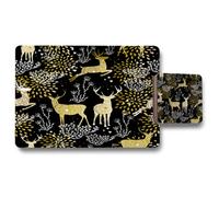 Benjamin Tate Design Limited Edition 12 Piece Placemat Coaster Set Wood Bottom With Designer Gold Woodland Motifs