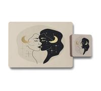 Benjamin Tate Design Limited Edition Placemat And Coaster Set With Lunar Portrait Collection And Wood Base
