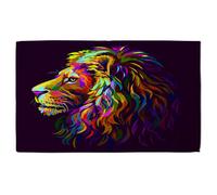 Benjamin Tate Design lion's head on a purple background in popart style Designer Bath Towel in White Benjamin Tate Design White