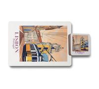 Benjamin Tate Design Lisbon Print Placemat And Coaster Set With Wood Base Luxury Artwork Collection Limited Edition