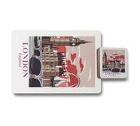 Benjamin Tate Design London England Placemat Coaster Set 12 Piece Wood Bottom Designer Artwork Collection Exclusive Edition