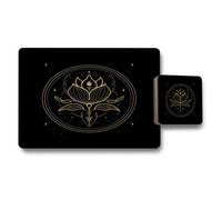 Benjamin Tate Design Lotus Gold Foil Placemat And Coaster Set 12 Pieces Black Wood Base Designer Collection Limited Edition