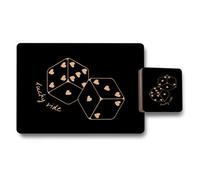 Benjamin Tate Design Lucky Ride Placemat And Coaster Set Rose Gold Dice Hearts On Black Wood Bottom Exclusive Design