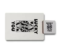 Benjamin Tate Design Lucky You Placemat And Coaster Set With Designer Artwork Print, Wood Bottom, 12 Piece Limited Edition