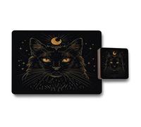 Benjamin Tate Design Lux Black Cat Placemat Coaster Set From Gold Moon Collection With Gilded Artwork