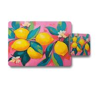 Benjamin Tate Design Lux Citrus Lemons Placemat Coaster Set In Art Print Collection With Wood Base Limited Edition