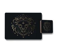 Benjamin Tate Design Lux Lion Crest Placemat Coaster Set Gold Foil Art Black Matte Finish Exclusive Collection