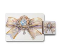 Benjamin Tate Design Luxe Bow Crystal Embellished Placemat And Coaster Set 12 Piece With Wood Base And Gallery Print