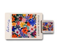 Benjamin Tate Design Marigold Flower Market Placemat And Coaster Set With Designer Floral Artwork And Wood Base