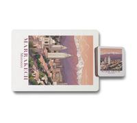 Benjamin Tate Design Marrakech Morocco Placemat And Coaster Set With Wood Bottom Fine Art Print Limited Edition