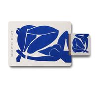 Benjamin Tate Design Matisse Collection Placemat And Coaster Set Blue Abstract Artwork On Wood Back Exclusive Design