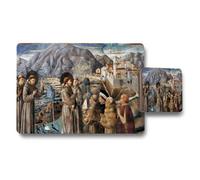 Benjamin Tate Design Medieval Monastic Scene Placemat And Coaster Set With Town Artwork