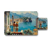 Benjamin Tate Design Mediterranean Coast Elite Art Placemat Coaster Set