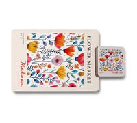 Benjamin Tate Design Meknes Flower Market Placemat And Coaster Set From Luxury Print Collection With Wood Base Limited Edition No 4