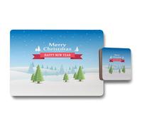 Benjamin Tate Design merry christmas cover art placemat coaster set in Natural Benjamin Tate Design Natural
