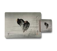 Benjamin Tate Design Monochrome Birds On Reeds Placemats And Coasters Set