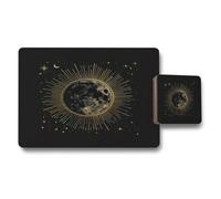 Benjamin Tate Design Moonlit Gold Sunray Placemat And Coaster Set Wood Backed Celestial Collection Limited Edition