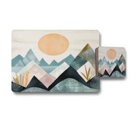 Benjamin Tate Design Mountain Landscape Placemat And Coaster Set In Designer Artwork Collection Limited Edition