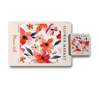 Benjamin Tate Design Munich Flower Market Placemat And Coaster Set With Designer Print Artwork And Wood Bottom Limited Edition