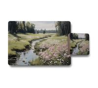 Benjamin Tate Design Nature Landscape Placemat And Coaster Set River Meadow Wildflowers