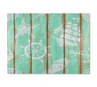 Benjamin Tate Design Nautical Elements On Wood Glass Chopping Board in Natural Benjamin Tate Design Natural