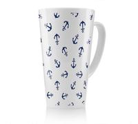 Benjamin Tate Design Navy Anchors On White Latte Mug, Stunning Designer Mug Fit For Any Home, Treat Yourself Or A Loved One