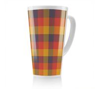Benjamin Tate Design Orange Check Pattern Latte Mug, Stunning Designer Mug Fit For Any Home, Treat Yourself Or A Loved One