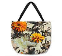 Benjamin Tate Design Orange Flower Print Tote bat in Natural Benjamin Tate Design Natural