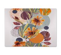 Benjamin Tate Design Orange Geometric With Flowers Glass Chopping Board in Natural Benjamin Tate Design Natural