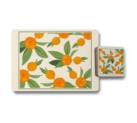 Benjamin Tate Design Orange Orchard Placemats And Coasters Set Of 12 In Designer Artwork With Wood Bottom Limited Edition