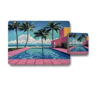 Benjamin Tate Design Palm Paradise Placemat Coaster Set With Wood Base Fine Art Print Collection Limited Edition