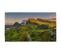 Benjamin Tate Design Panorama of Quiraing mountains sunset at Isle of Skye, Scottish highlands Designer Kitchen Towel in Green Benjamin Tate Design Green