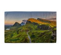 Benjamin Tate Design Panorama of Quiraing mountains sunset at Isle of Skye, Scottish highlands Designer Bath Towel in Yellow Benjamin Tate Design Yellow