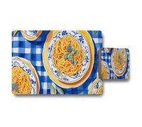 Benjamin Tate Design Pasta Plate Pattern Placemat And Coaster Set In Blue Checkered Design