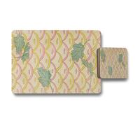 Benjamin Tate Design Pastel Floral Leaf Placemat And Coaster Set Pink And Yellow