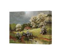 Benjamin Tate Design Pastoral Landscape Canvas Print With Blooming Trees And Pond