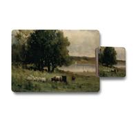Benjamin Tate Design Pastoral Landscape Placemat And Coaster Set With Cows By River