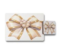 Benjamin Tate Design Pearl Ribbon Collection Placemats And Coasters Set With Gold Accents 12 Pieces Exclusive Design