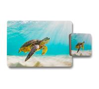 Benjamin Tate Design photo of sea turtle in the galapagos island placemat coaster set in Natural Benjamin Tate Design Natural